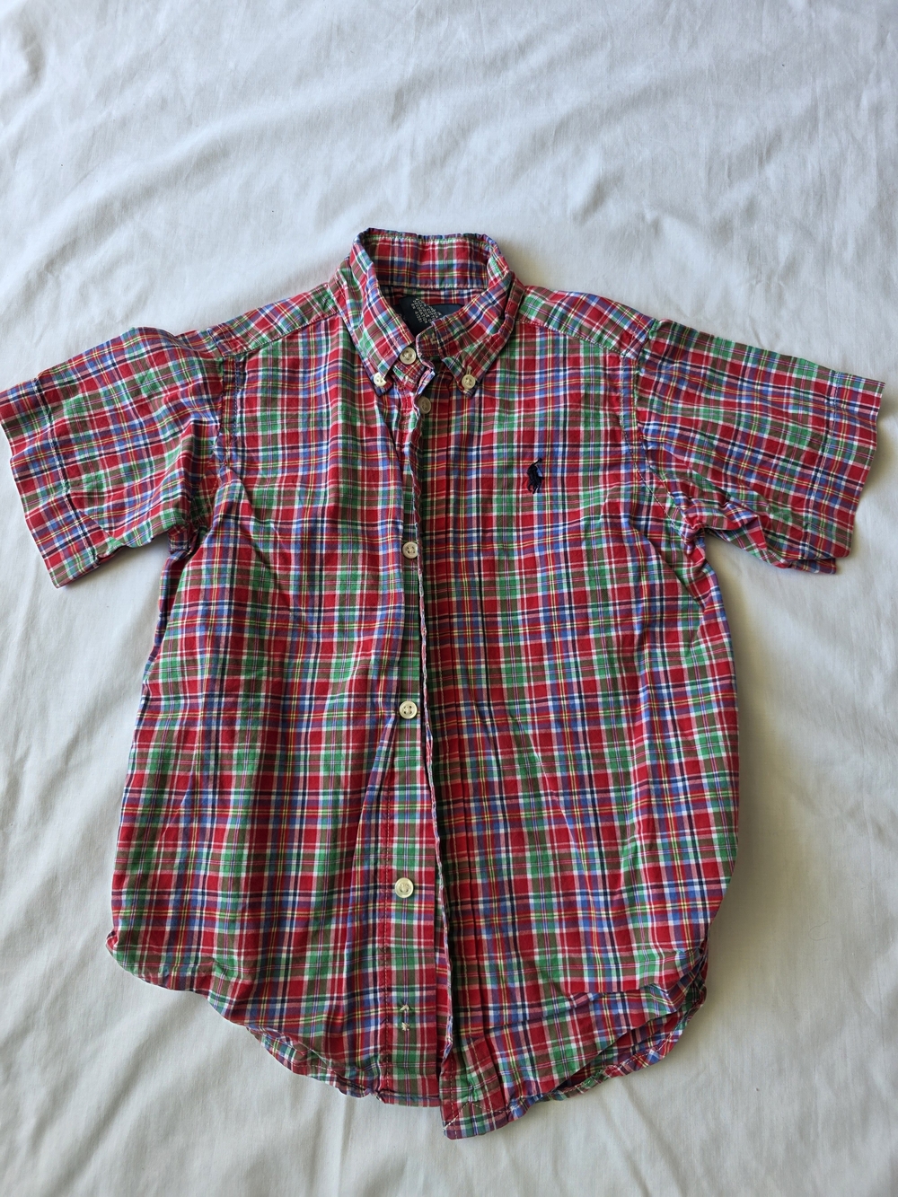 Ralph Lauren Red Green Plaid Short Sleeve Button-Down Shirt (Kids)